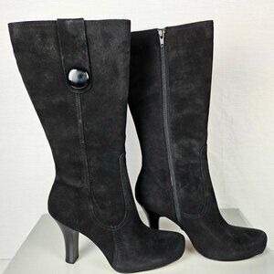 NIB Franco Sarto Magia Black Suede Tall Dress Boots Zip Heel Women’s Size 9 Chic